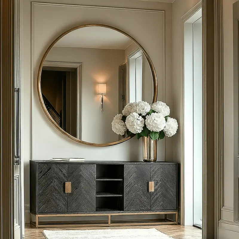 Thessaly Black Chevron Sideboard with Brass Handles