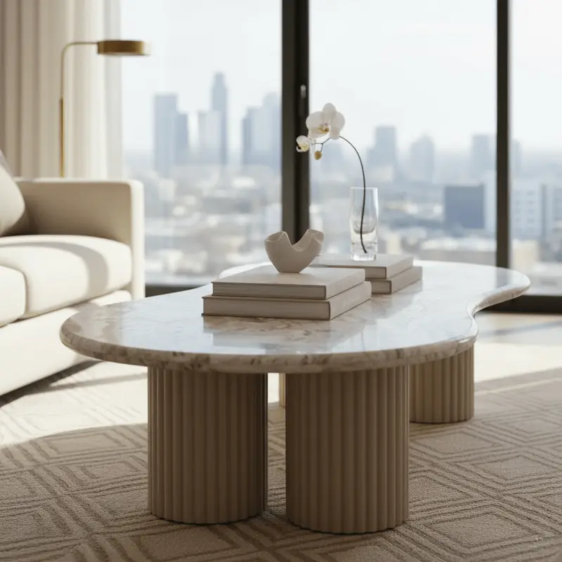 Verinne Pebble Shaped Marble Top Coffee Table