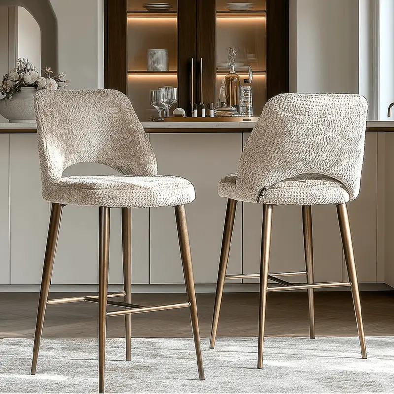 Xanthe Beige Tufted Bar Stool with Bronze Legs