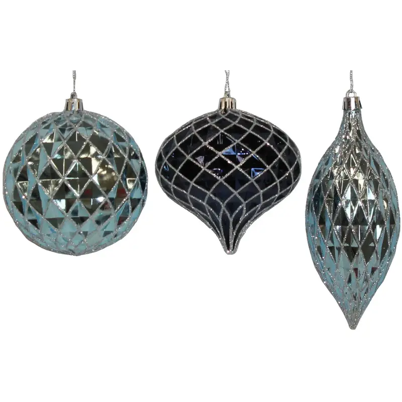 100MM Faceted Blue Glitter Shatterproof Ornament
