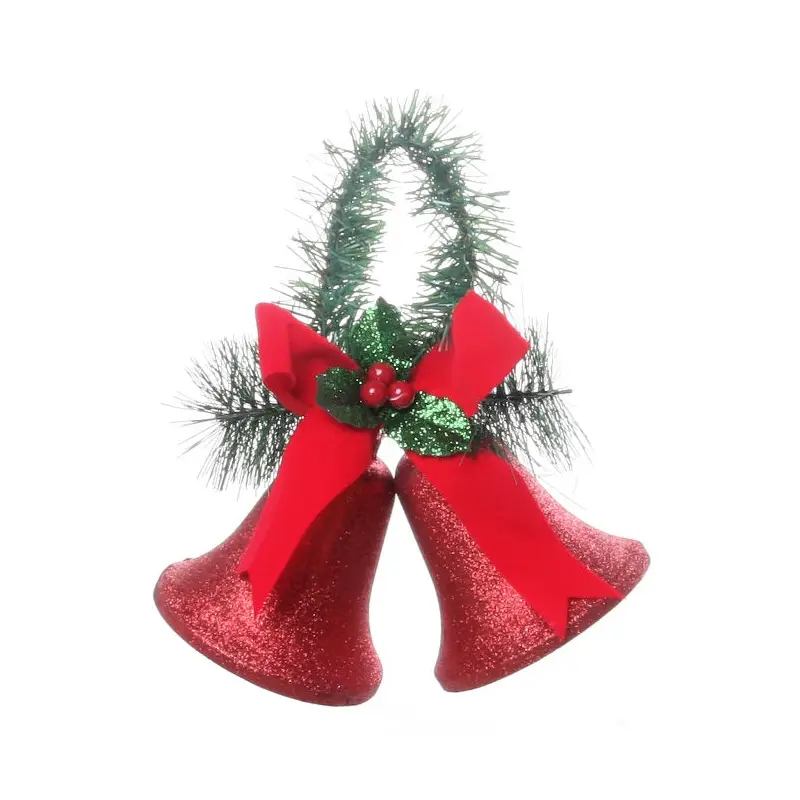 100MM Red Glitter Bell Ornament with Pine Handle
