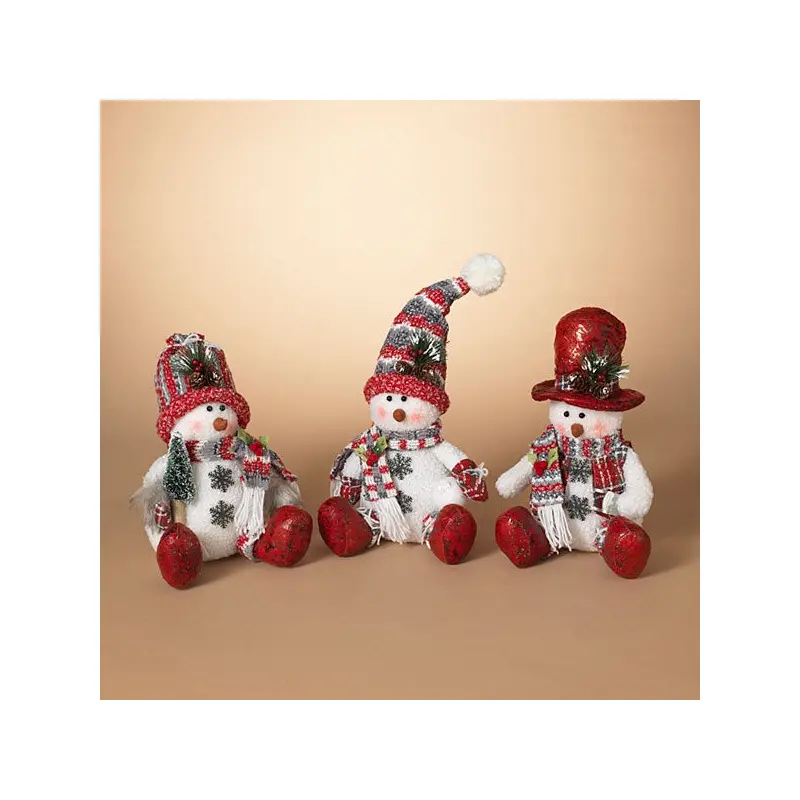 11" Plush Holiday Sitting Snowman Figurine