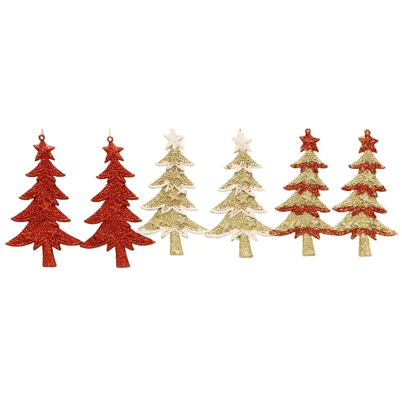 2-Pack of Glitter Tree-Shaped Ornaments (Red/Gold/White)