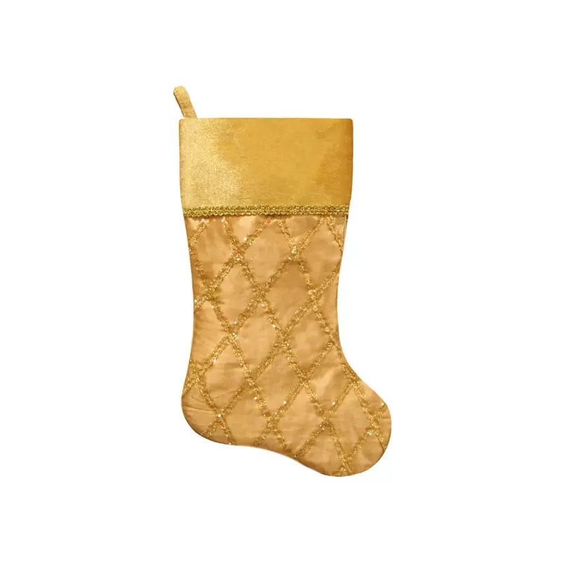 20.5" Gold Glitter Criss-Cross Christmas Stocking