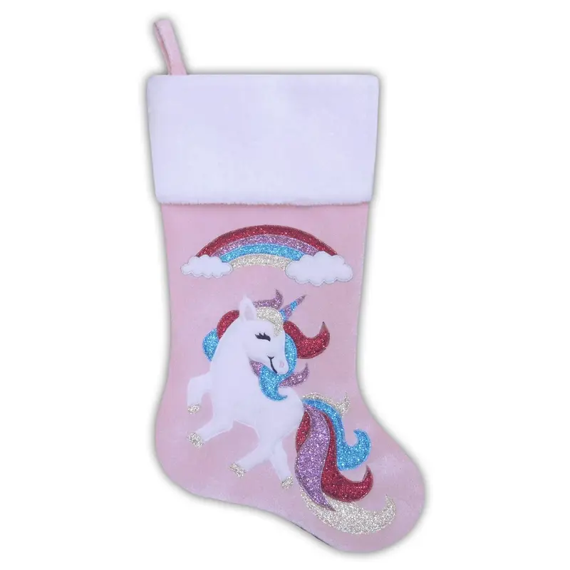 20.5" Pink Unicorn & Rainbow Christmas Stocking