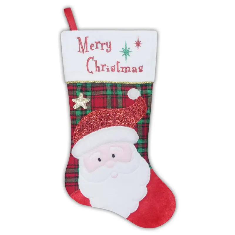 20.5" Santa on Plaid Christmas Stocking