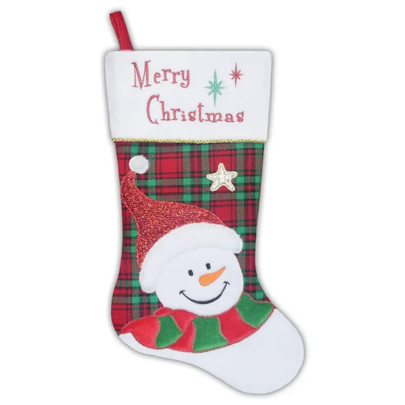 20.5" Snowman on Plaid Christmas Stocking