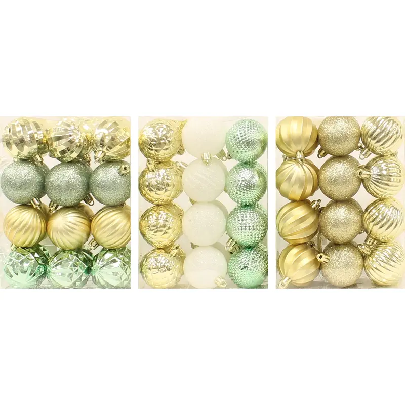 24-Pack of 50MM Christmas Ornaments (Light Green/Gold/White)