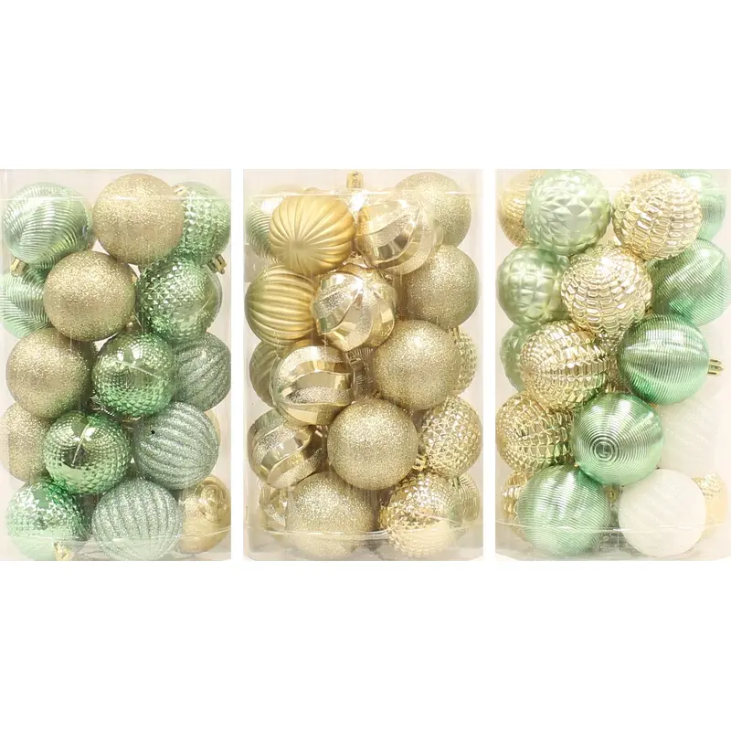25-Pack of 60MM Christmas Ornaments (Gold/Green/White)
