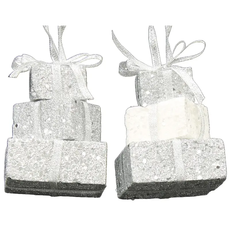 3-Layer Silver Glitter Gift Box Ornament