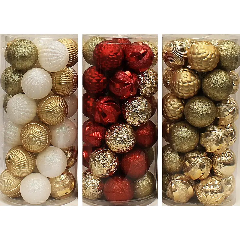 30-Pack of 70MM Christmas-Colored Ornaments (Gold/White/Red)