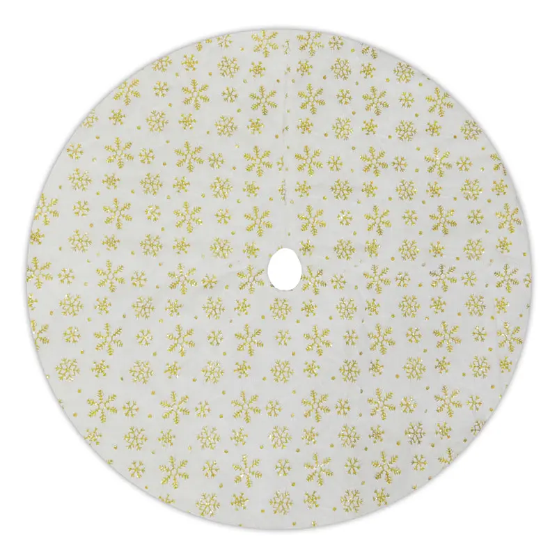 48" Gold and White Snowflake Embroidered Christmas Tree Skirt