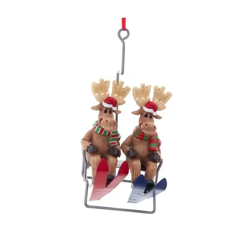 5.12" Moose Family of 2 on Ski Lift Ornament for Personalization