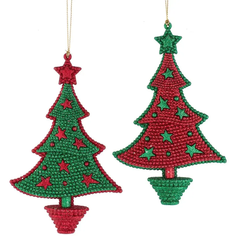 5.5" Glittered Red and Green Christmas Tree Ornament