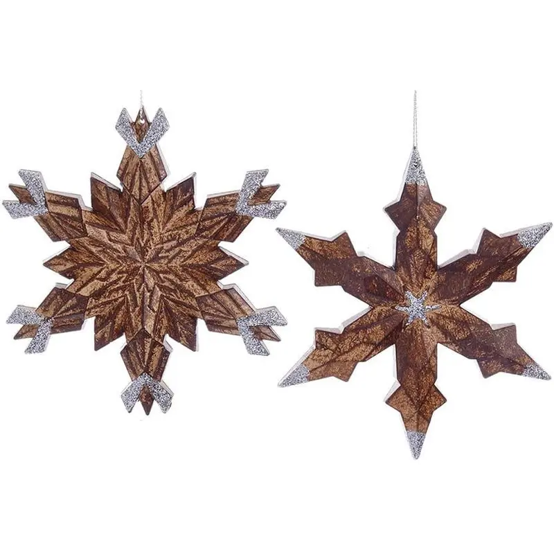 5" Wooden Glitter Snowflake Ornament