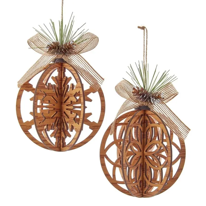 6.75" Wooden Cut-Out 3D Ball Ornament