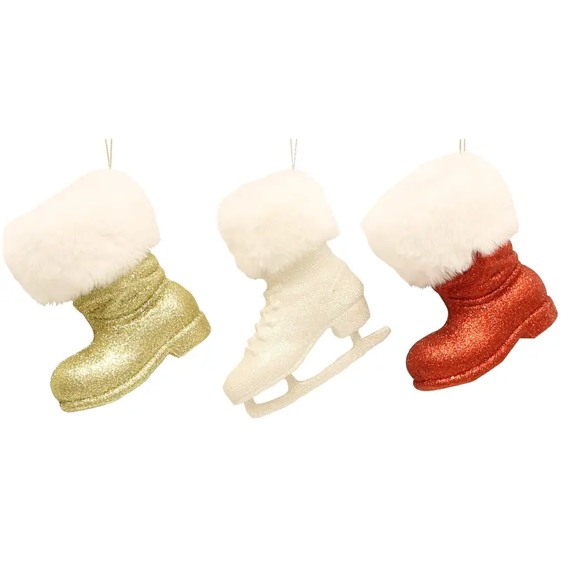 Glitter Skate/Boot Ornament with Fur Cuff