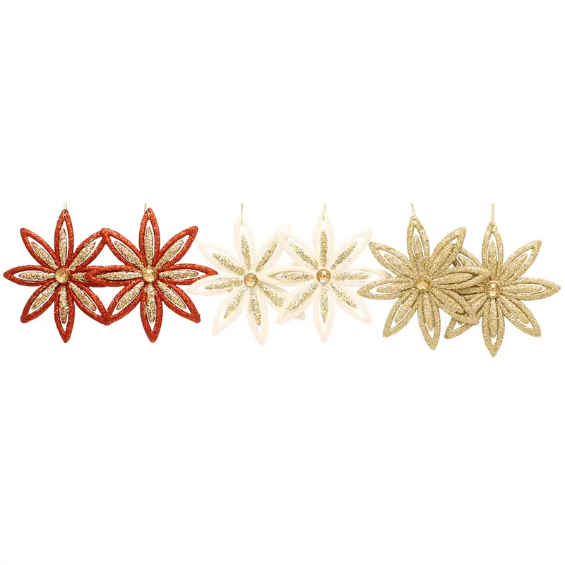 Set of 2 Gold Glitter Flower Ornaments