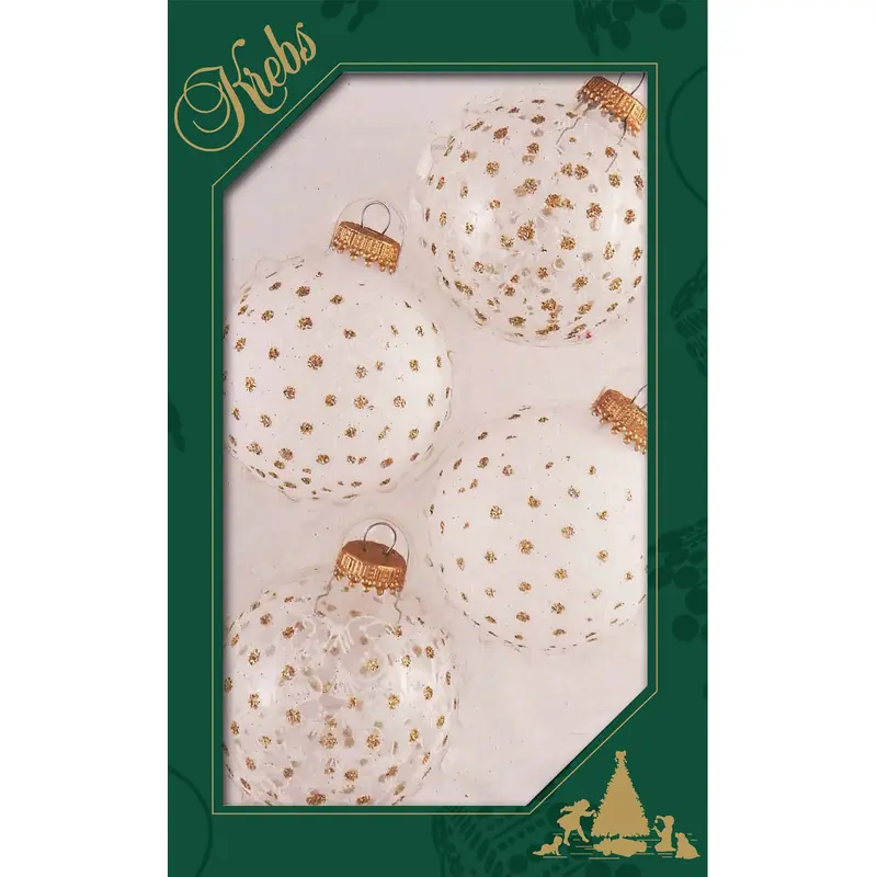 Set of 4 Gold Glitter Polka Dot Glass Ornaments