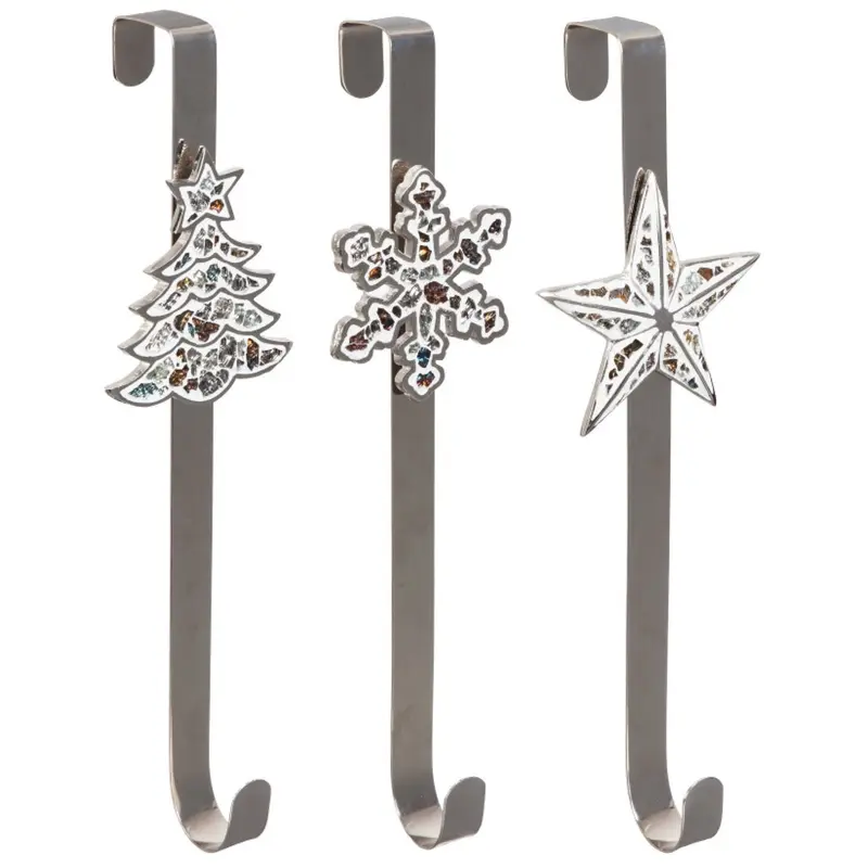 Silver Metal Wreath Hanger with White Christmas Icon