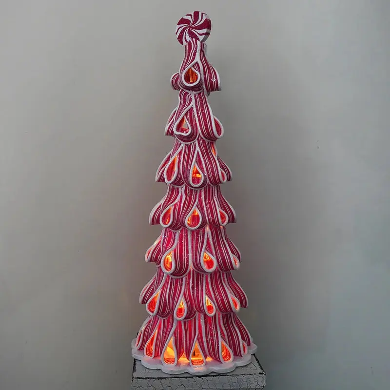 14" Battery-Operated Peppermint Ribbon Candy Tree