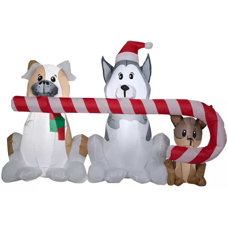 3.5' Airblown Christmas Puppies Sharing Candy Cane Decoration