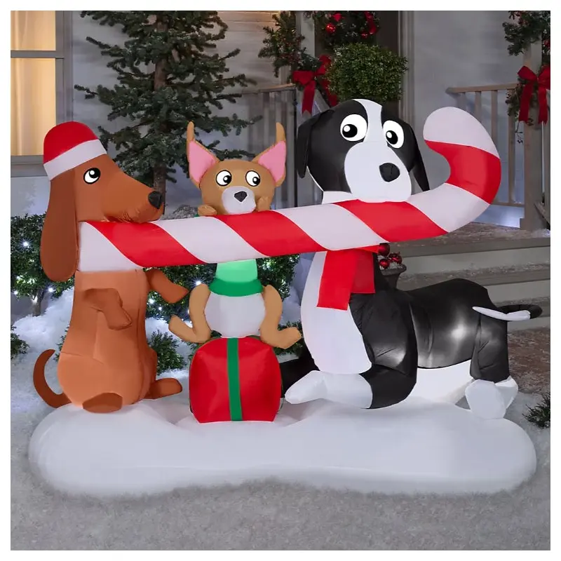 4.5' Airblown Christmas Puppies Sharing Candy Cane Decoration