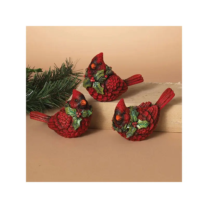 5" Cardinal with Holly Shelf Sitter