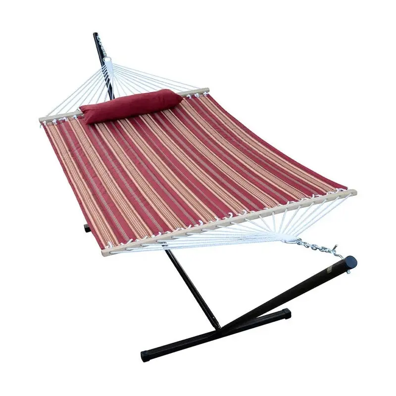 Algoma Red Stripe Quilted Hammock, Pillow and Stand Combination