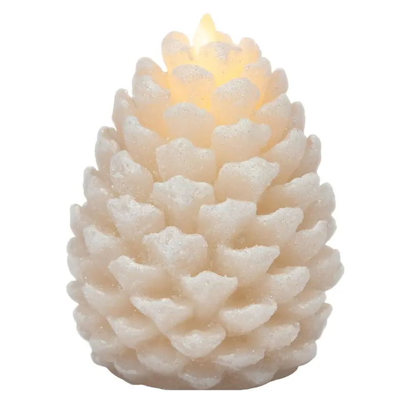 Battery-Operated LED Wax Pine Cone Candle with Timer