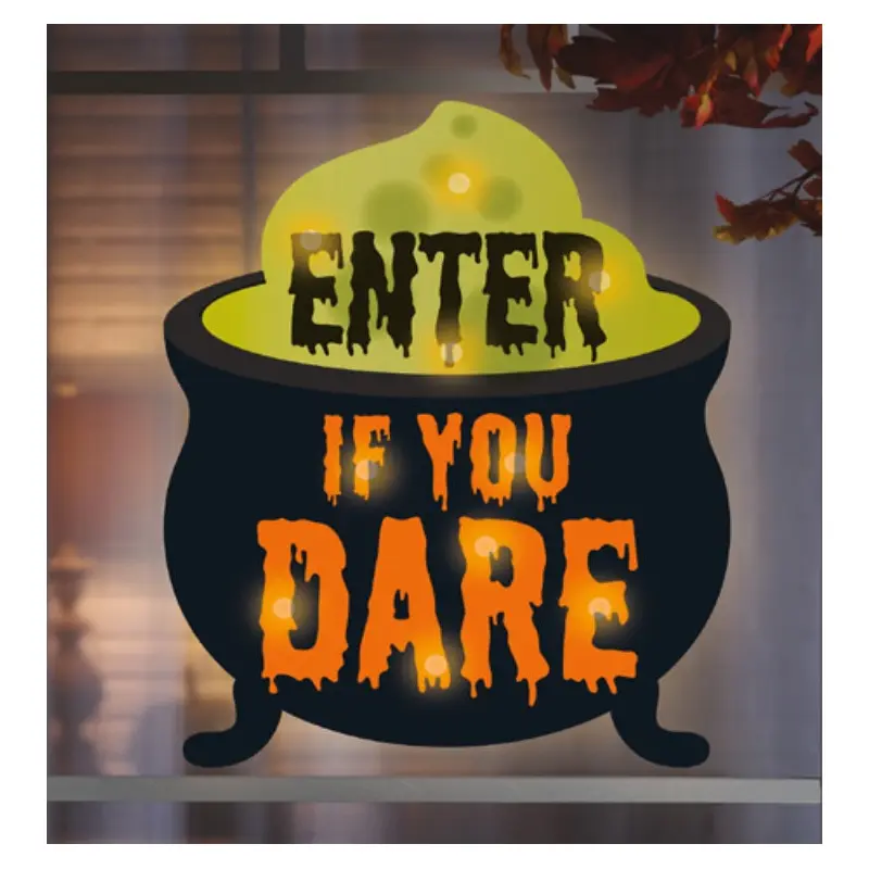 Pre-Lit Shimmer Enter if You Dare Cauldron Halloween Silhouette Decoration