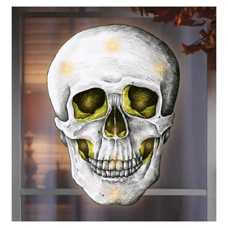 Pre-Lit Shimmer Skull Halloween Silhouette Decoration