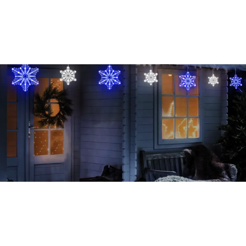 Set of 10 Twinkling LED Snowflake Icicle Lights