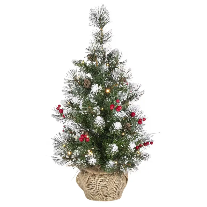 2' Battery-Operated Windsor Glazier Pine Potted Artificial Christmas Tree with Dual LED Lights