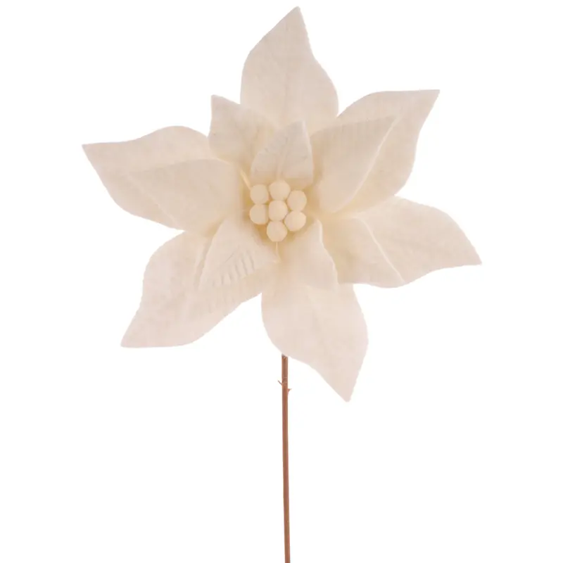 20" Ivory Felt Poinsettia Stem Pick Spray