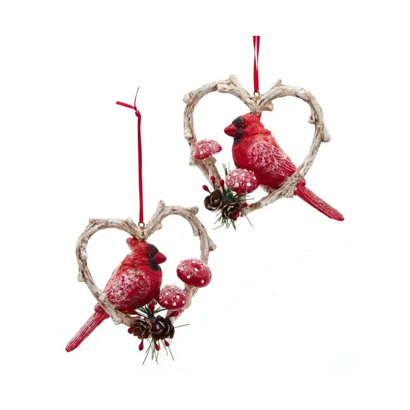 3.54" Cardinal Birds in Heart Frame Ornament
