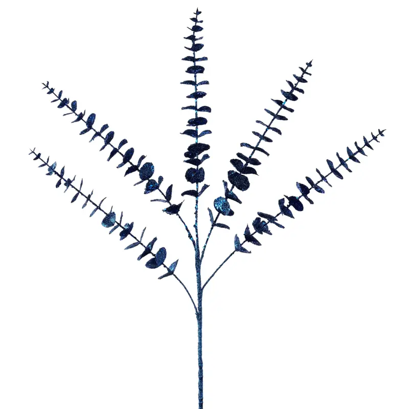 32" Navy Blue Glittered Eucalyptus Floral Spray