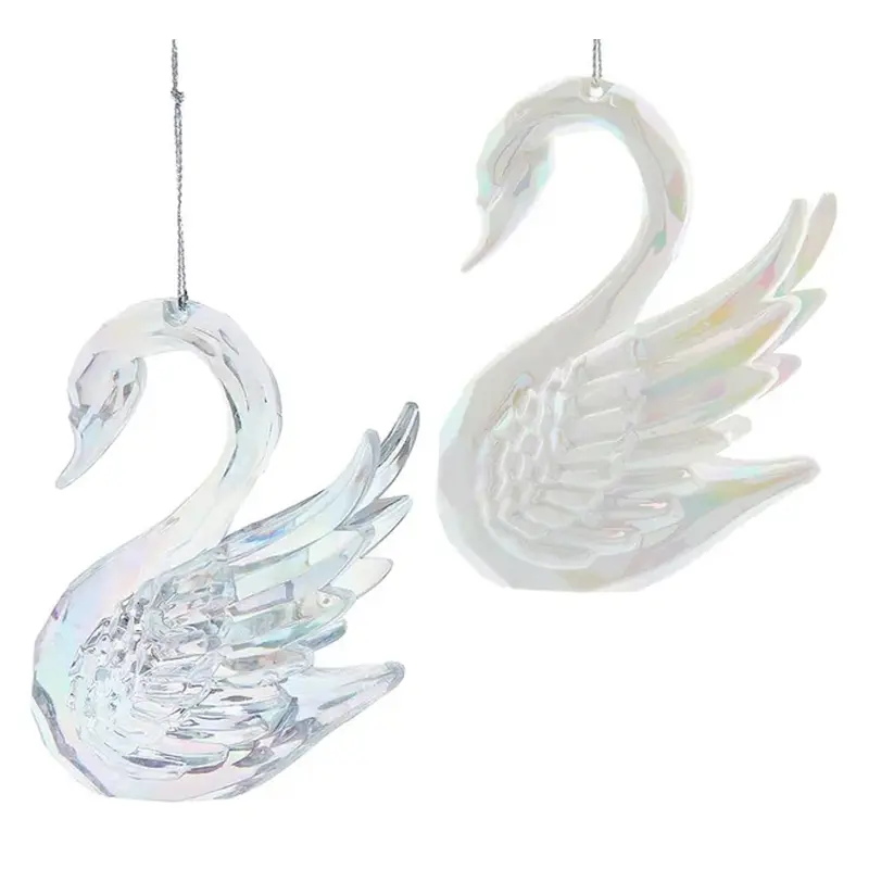 4" Opalescent White & Clear Swan Ornament