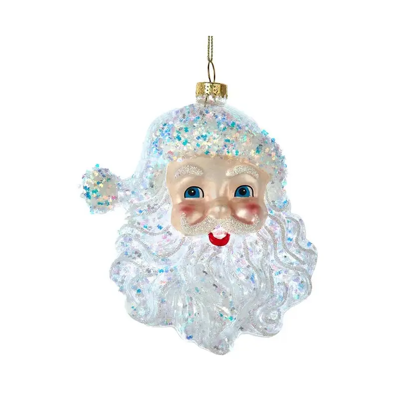 5.5" Glittered Glass Santa Head Ornament