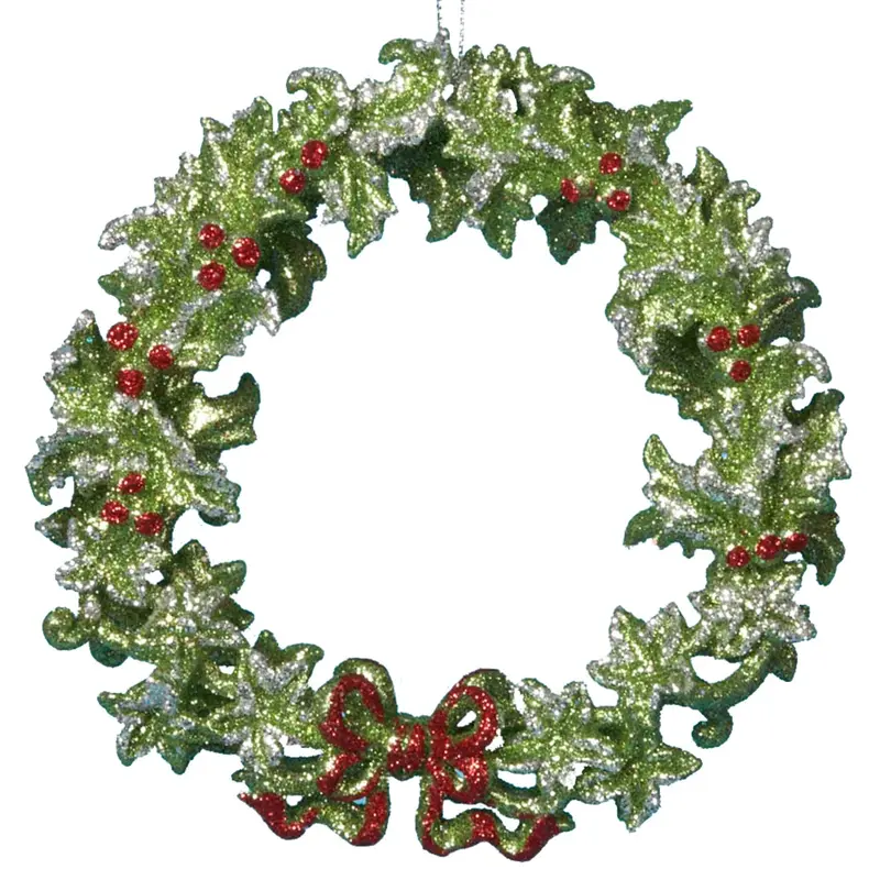 5" Acrylic Green Glitter Wreath Ornament