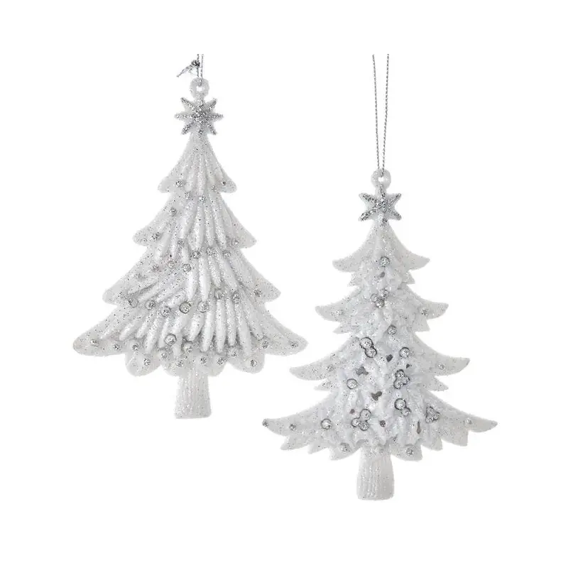 5" Silver & White Glittered Christmas Tree Ornament