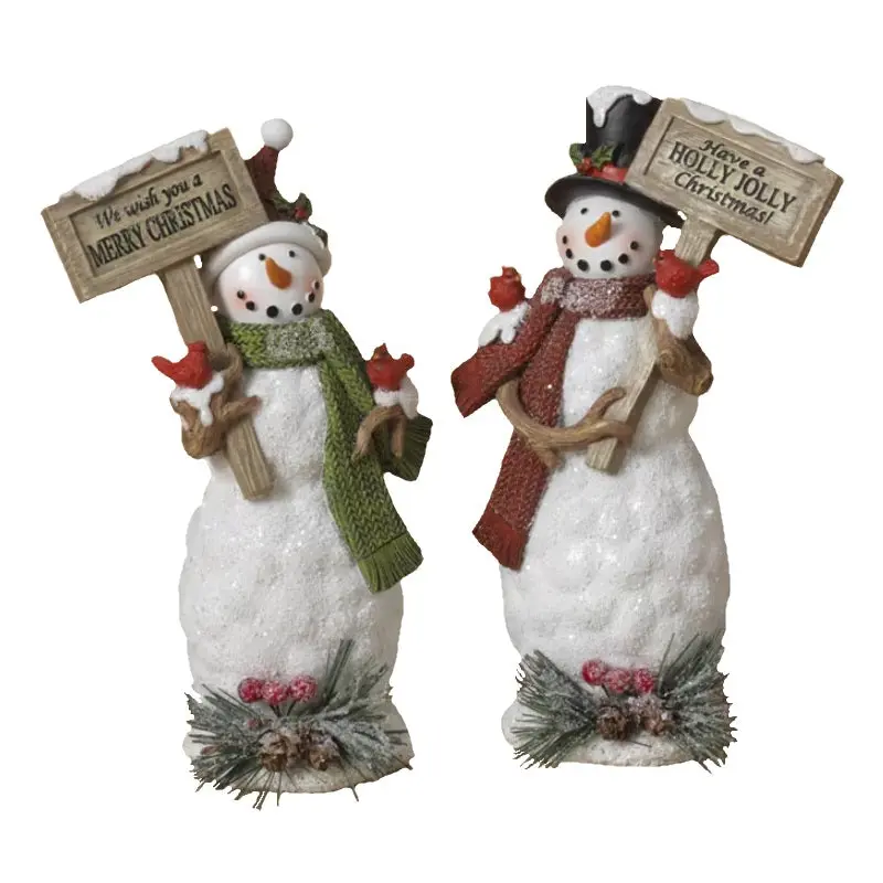 7.8" Resin Snowman Figurine Holding Holiday Sign