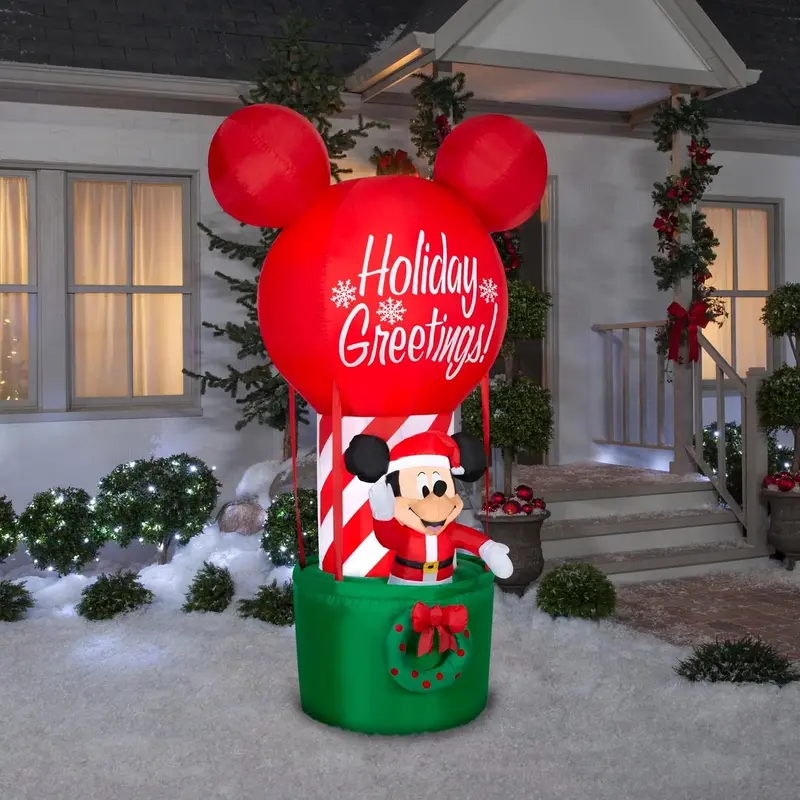 7' Airblown Mickey Mouse in a Hot Air Balloon Christmas Inflatable