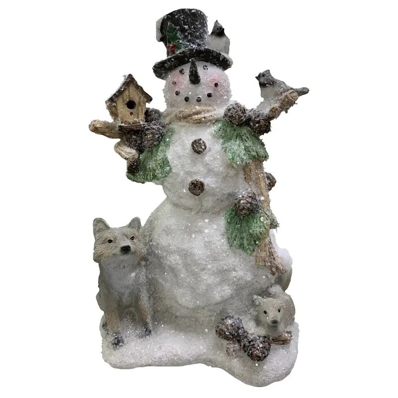 8.2" Resin Snowman Figurine with Forest Friends
