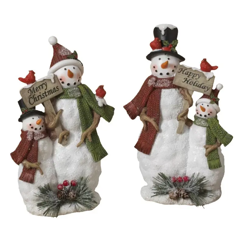 9" Resin Snowman & Baby Figurine with Holiday Sign