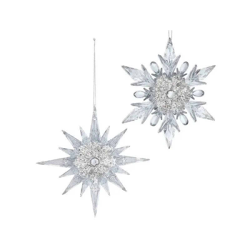 Clear Snowflake With Glitter & Gemstone Ornament