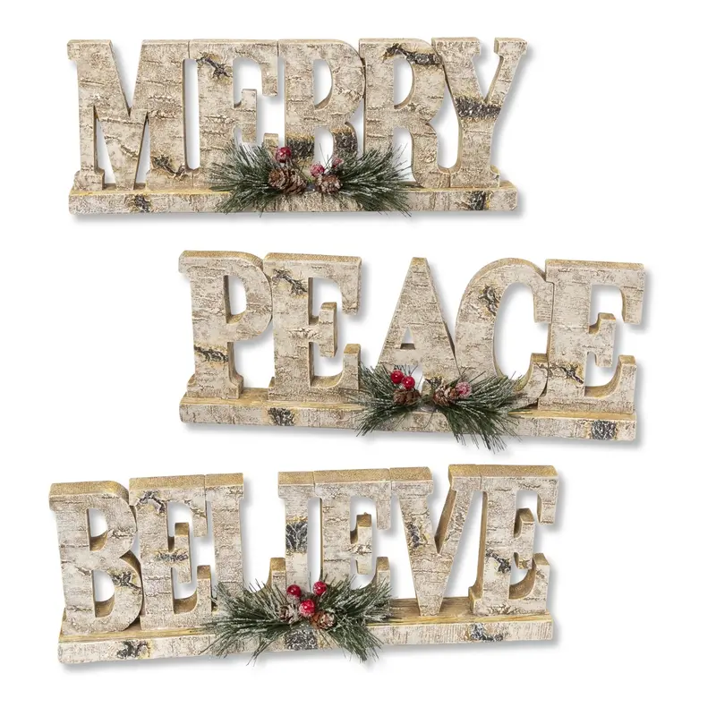 Glittered Birch Resin Holiday Sign