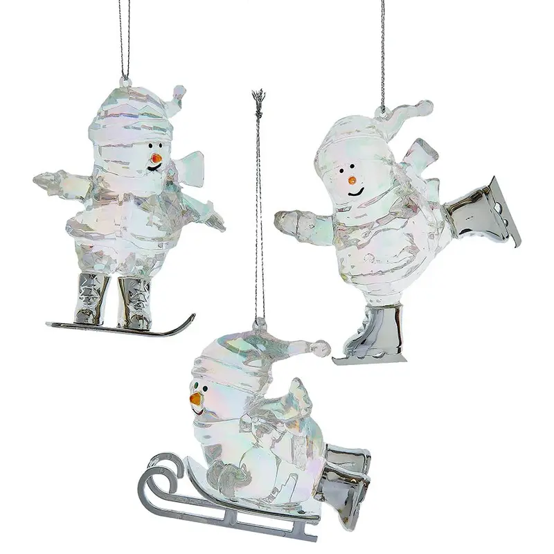 Opalescent Winter Scene Snowman Ornament