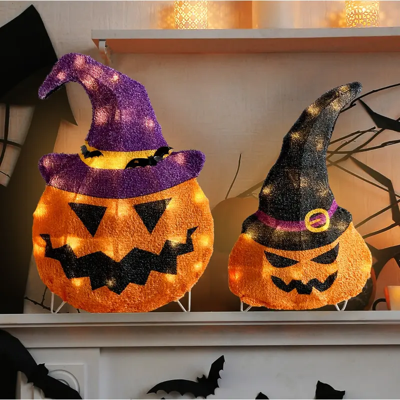 Set of 2 Lighted Jack-O-Lantern Decorations