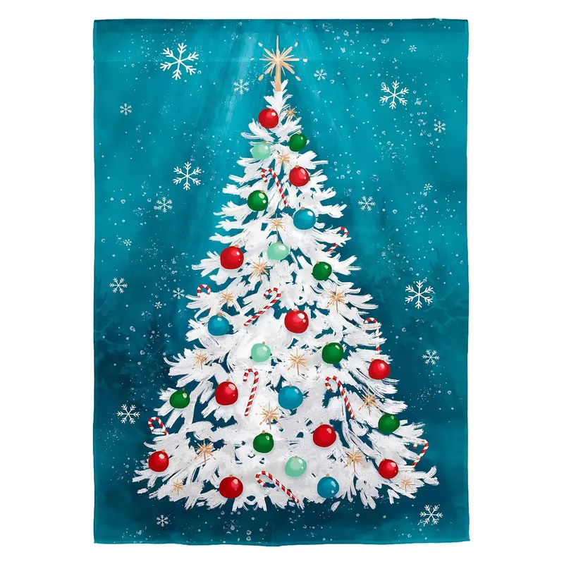 White Christmas Tree Burlap Garden Flag